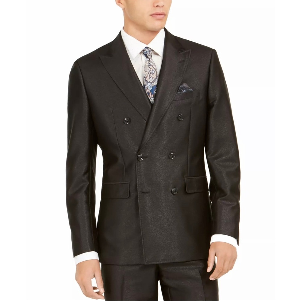 Tallia Shimmery Black Sport Coat Jacket Double Breasted VSSE1TNV0021 Size 44LONG
